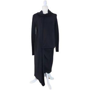 BNWT $645 Sonia Speciale Commessa Dress Black Draping Stretch Long Sleeve 44